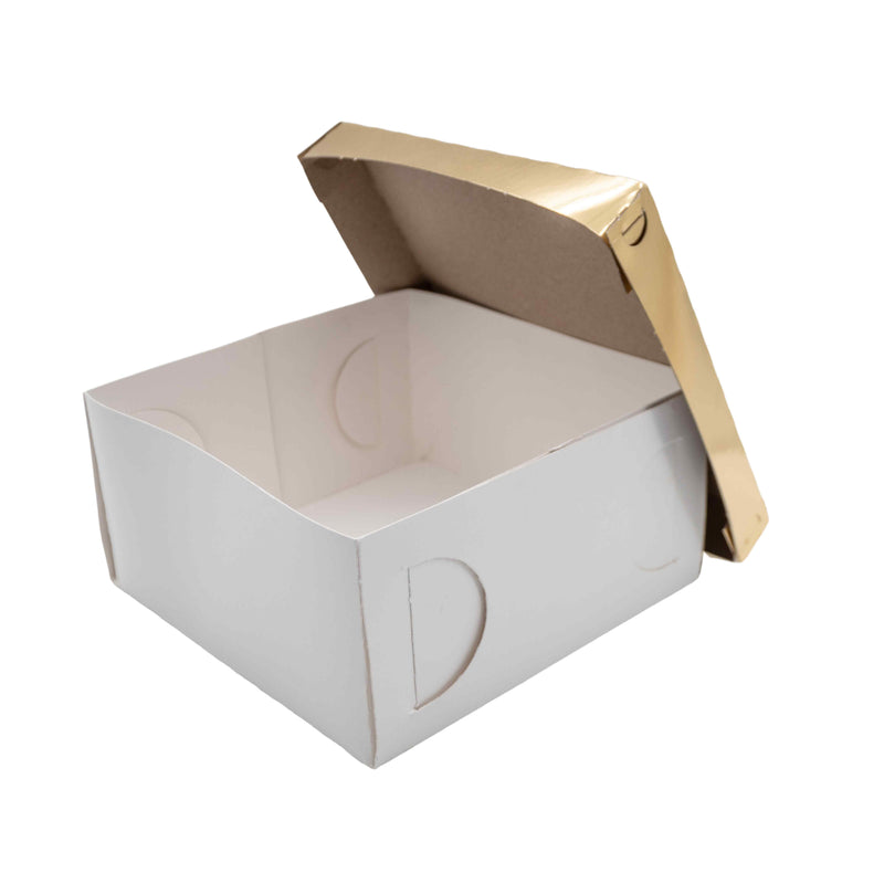 Caja Torta Tapa Dorada/Fondo Blanco 25X25X10Cm