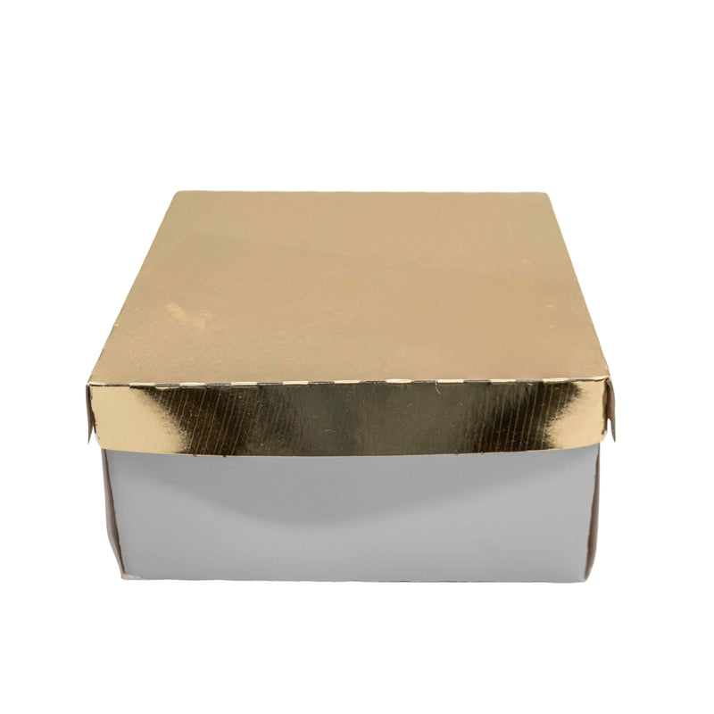 Caja Torta Tapa Dorada/Fondo Blanco 25X25X10Cm