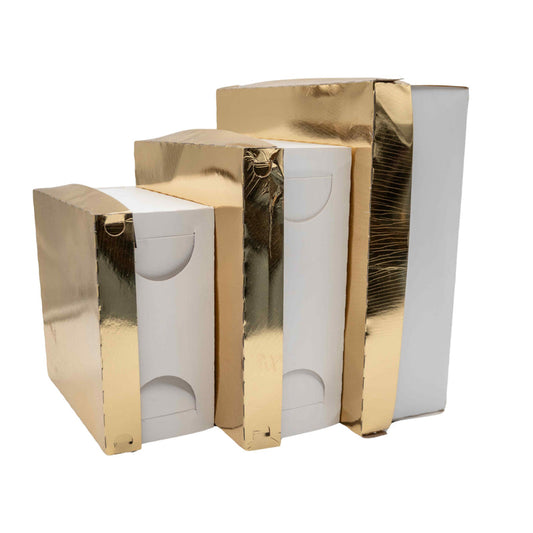 Caja Torta Tapa Dorada/Fondo Blanco 25X25X10Cm